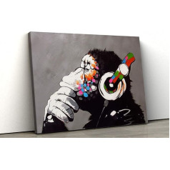 52north Banksy DJ Beždžionė drobė garsus sienų meno spausdinti įvairių dydžių (A3 (16 x 12 colių)