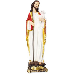 Biblegifts Didelis Jėzus Gerasis Ganytojas Florencijos 30cm tradicinio itališko dizaino dervos Kristaus, dėvinčio avinėlį, aukso spalvos statulėlė