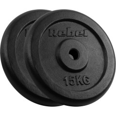 2x15 kg ketaus svarmenų rinkinys, 31 mm skylė, klasikinė plokštelė, ACTIVE