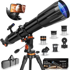 HETEKAN astronominis teleskopas suaugusiesiems, 90 mm diafragma 900 mm, profesionalus refraktoriaus teleskopas vaikams ir pradedantiesiems, didinimas (36X-450X), skirtas stebėti planetas su nerūdijančio plieno trikoju