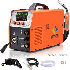 HITBOX 5 in 1 suvirinimo aparatas be dujų, 250A 240V LCD LCD skaitmeninis MIG suvirinimo aparatas Suvirinimo vielos šerdimi/MAG/MIG apsauginis dujinis suvirinimo aparatas/MMA/Lift TIG, aliuminio suvirinimo aparatas, 2 metų garantija