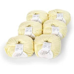 ggh Tivoli Box of 6 Balls ggh Tivoli - Minkšti medvilnės mišinio verpalai - Iš viso 300 g vilnos (6 x 50 g) Spalva 012 - Pastelinė geltona