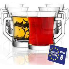 LAV kavos stiklinės su rankenėle, 6 vnt., 220 ml, Latte Macchiato stiklinės be švino, arbatos stiklinės su rankenėle, karšto vyno stiklinės, kavos stiklinės, kavos puodeliai, stikliniai puodeliai karštiems gėrimams Cappuccino