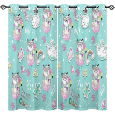 ANHOPE Cat Mermaid Unicorn Whale Blackout Užuolaidos su kilpomis Opaque Užuolaidos Thermal Blackout Užuolaida Vaikai Mergaitės Gyvenamasis kambarys Miegamasis Užuolaidos Komplektas 2 H 137 x W 117 cm
