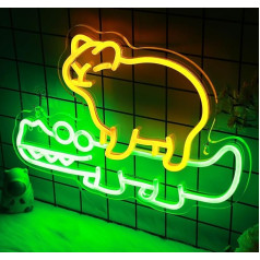 Mielas kapibara krokodilas neoninis ženklas lempa, CooPark gyvūnų LED šviesa su USB maitinimo reguliuojamu apšvietimu, sienų dekoras namuose, miegamajame, parduotuvėje ar vaikų kambaryje, unikali naktinė gimtadienio dovana vaikams, vaikams, kūdi