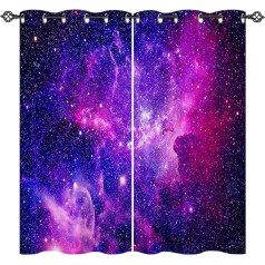 ANHOPE Space Purple Pink Galaxy Blackout užuolaidos su kilpomis nepermatomos užuolaidos Blackout užuolaidos Termo užuolaidos Vaikai Berniukai Mergaitės Miegamasis Gyvenamasis kambarys Užuolaidos 2 komplektas H 137 x W 117 cm