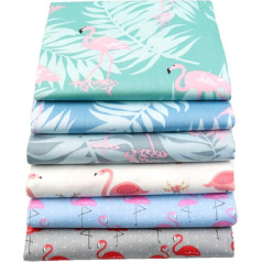 MIDUOLE Fat Quarters 6 vienetų 100 % medvilninio audinio ryšuliai 50x50 cm iš anksto supjaustyti dygsniavimo audinio kvadratai, skirti DIY Patchwork siuvimui, dygsniavimui, amatams, be pasikartojančio dizaino Flamingo modelis