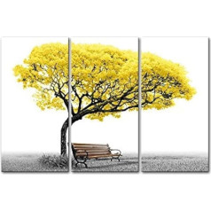 Drobė Sienų menas, Nuotraukos namų dekoro Geltonas medis parko suoliukas juoda ir balta 3 dalių panelė Šiuolaikinis Giclée įrėminti meno kūrinių tezės gyvenamojo kambario apdaila Kraštovaizdžio nuotraukų atspaudai ant drobės