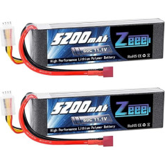 Zeee 3S LiPo baterija 11.1 V 5200 mAh 60C RC akumuliatorius su Deans T jungtimi, skirtas RC automobiliams RC sunkvežimiams RC automobiliams RC automobiliams valtims RC sraigtasparniams RC sunkvežimiams 