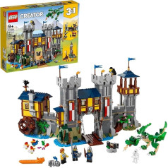 LEGO Creator 3-in-1 viduramžių pilies 31120 konstravimo rinkinys; pilis su grioviu ir pakeliamuoju tiltu bei 3 minifigūrėlės; naujas 2021 (1426 dalių)