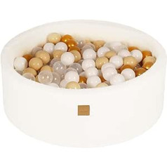 „MeowBaby Ball Pit“ – apvalus 90 x 30 cm kūdikių baseinas vaikams su 200 kamuoliukų, „Boucle“, baltas: auksinis / smėlio spalvos / baltas / skaidrus
