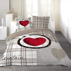 Douceur d'Interieur 3 dalių 240 x 220 cm 42 verpalai Printed Love Mountain Fiksuoto dizaino patalynės rinkinys, kelių spalvų