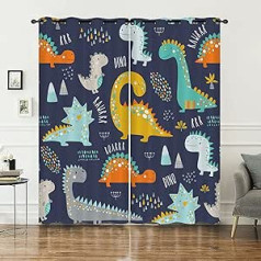 HOSIMA animacinės užuolaidos dinozaurams, nepermatomos su kilpomis, 2, 117 x 138 cm rinkinys, Gražūs gyvūnai, Lengvos ir minkštos užuolaidos miegamajam, Vaikų kambarys (Dinozauras 117 x 138 cm)