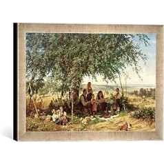 Įrėmintas Theodoro Schüzo paveikslas „Midday Prayer at Harvest“, meno spaudinys aukštos kokybės rankų darbo paveikslų rėmelyje, 40 x 30 cm, „Silver Raya“