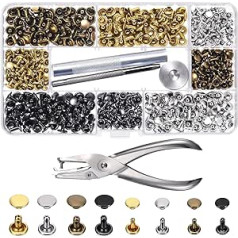 240 Set Leder Nieten Doppelkappe Kniedės vamzdinės metalinės smeigės 2 Größen mit Lochzange und 3 Stück Set Tool Kit für Lederhandwerk Reparaturen Dekoration, 4 Farben