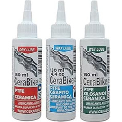 „CeraBike Packlube“ tepalų paketas, skirtas grandinei, WAXLUBE, „Drylube“ ir „Wetlube“. (3 x 130 ml)