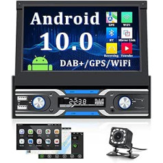 CAMECHO DAB Plus Android 10 1 DIN automobilinis radijas su palydovine navigacija, automobilio radijas su 7 colių ekranu / „Bluetooth“ laisvų rankų įranga, skambutis / „WiFi“ / GPS / USB / DVR įvestis / vairo valdymas / veidrodinė nuoroda + a