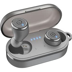 TOZO T10 „Bluetooth“ ausinės, 55 valandų žaidimo laikas su belaidžiu įkrovimo dėžute, pritaikyta programėlė 16 EQ, ergonomiško dizaino IPX8 vandeniui atsparios ausinės, galingas garsas sportui, darbui, studijoms, pilka spalva