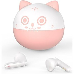 „Togetface“ rožinės spalvos ausų kištukai, „Cute Kitty Cat Bluetooth 5.0“ ausų kištukai su mikrofonu, 32 valandų grojimo laikas, „Togetface“ įdedamos „True“ belaidės ausinės, lengvas aukščiausios kokybės garsas, dovana mergait