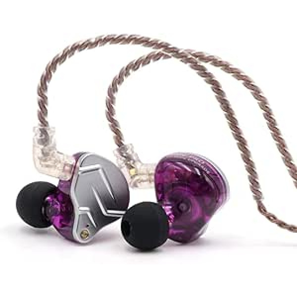 LINSOUL KZ ZSN Pro dviguba tvarkyklė 1BA + 1DD hibridinės metalinės ausinės HiFi į ausis įmontuotas monitorius su nuimamu 2 kontaktų kabeliu, cinko lydinio skydeliu (su mikrofonu, violetinė)