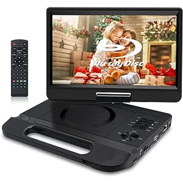 FANGOR 10,1 colio nešiojamasis „Blu-ray“ DVD grotuvas su 270° besisukančiu 1920 x 1080 „Full HD“ ekranu Palaiko HDMI išvestį/AV IN/LAN/USB/SD su įkraunama baterija