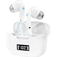 DCB SOUND Bluetooth ausinės 5.3 Airpods ausinės su 4 MIC HD ausinėmis, skirtomis IOS/ANDROID belaidėms ausinėms, galingas žemasis dažnis, Air Pods ausinės, garsas, belaidis ryšys, Bluetooth, 36H, balta