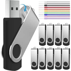 USB atmintinė 128 MB 10er Pack Speicherstick - Kleine Kapazität Billig Metall 128MB USB 2.0 atminties kortelės Schwarz - Daten-Speicherung Pendrive su Handgelenkseile Werbegeschenke, FEBNISCTE