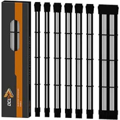 dcl24.de 30 cm kabelio kompiuterio prailginimo rinkinys 2 juodos/baltos spalvos, skirtas maitinimo šaltiniui, GPU/CPU, maitinimo šaltinio kabelio ilgintuvai su kabelių šukomis, rankovės kabelio kompiuterio kabelio modifikavimo rinkinys 2