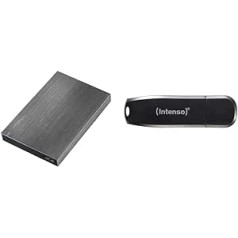 „Intenso 6028680“ atminties plokštė nešiojamasis kietasis diskas 2 TB, nešiojamas išorinis kietasis diskas 2 TB – 2,5 colio, 5400 aps./min., USB 3 antracitas ir greičio linija – 128 GB atminties kortelė – USB atmintinė 3.2 Gen 1x1, juoda