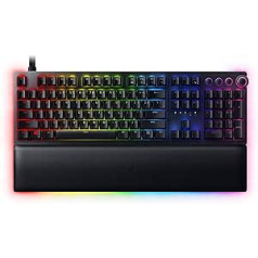 Razer Huntsman V2 analoginės žaidimų klaviatūros analoginiai optiniai jungikliai – chrominis RGB apšvietimas – pliušinis magnetinis riešo atramas – specialūs medijos klavišai ir ciferblatas – klasikinė juoda