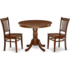 East West Furniture Medinis valgomojo stalas 2 puikios valgomojo kėdės - nuostabus medinis stalas - medinė sėdynė ir raudonmedžio virtuvės stalas