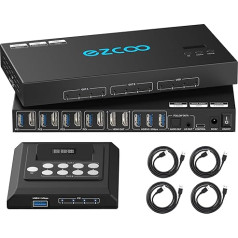4K@60Hz HDMI KVM jungiklis USB 3.0, 4 kompiuteriai, 2 monitoriai, EDID emuliatoriai, 4 kompiuteriaiKVM matricos jungikliai, kurie dalijasi 2 ekranais ir 4 USB 3.0 prievadais bei SPDIF L/R garso palaikymo matrica ir Spi