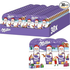 Milka Santa Alpių pienas 30 vnt., 3 x 15 g I Mini šokoladinis Kalėdų Senelis Didelė pakuotė I Kalėdinis šokoladas, pagamintas iš 100 % Alpių pieno