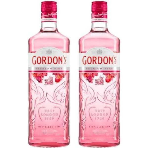 Gordon's Pink Gin | Premium destilliert | Erfrischend köstlich | mit Erdbeer- und Himbeergeschmack | handgefertigt in England | 37,5% vol | 700 ml Einzelflasche | (Packung mit 2)