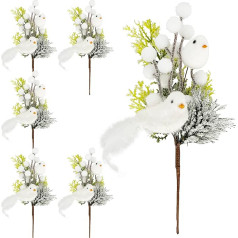 6 vnt. kalėdinių piktogramų Baltos uogos ir paukščiai Snowy Dirbtinių uogų žaidimai Holly Sprays Matinės pušų šakos Paukščių stiebai Kalėdų eglutės gėlių vainikai Amatai