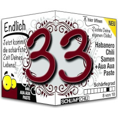 Schlump-Chili Endlich 33 - juokinga aštri gimtadienio dovana. Originali dovanos idėja 33-iajam gimtadieniui vyrams ir moterims.