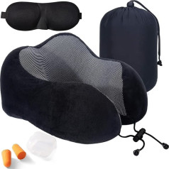 SANON kelioninė kaklo pagalvė, kaklo pagalvė, kelioninė pagalvė, kelioninė pagalvė, kelioninė pagalvė, atminties putos, ergonomiška kelioninė pagalvė su miego kauke, ausų kištukai, krepšys, idealiai tinka kelionėms, lėktuvui, automobiliui