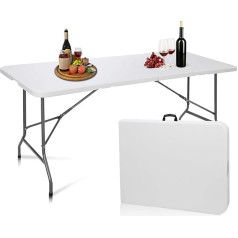 bestyks Sulankstomas stovyklavimo stalas 180 x 74 x 74 cm su rankena Vakarėlių stalas Alaus stalas Sodo stalas Bufeto stalas Alaus palapinių rinkinys Stovyklavimo stalas baltas 6 žmonės, įskaitant