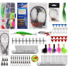 150 vienetų sūriavandenės žvejybos masalai Surf Fishing Tackle Kit - Žvejybos masalas valai, Žvejybos apskritimo kabliukai, Žvejybos Swivel Snaps, Hard Baits Minnow, Bucktail Jig, Metalinis šaukštas, Sinker svoris, Įvairūs