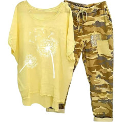 Briskorry Ladies 2 dalių rinkinys vasara, marškinėliai plačios kelnės, kelnių kostiumas atsitiktinis laisvas poilsio drabužiai apvali kaklo trumpos rankovės Tracksuit Comfort Airy muslino rinkinys kietas elegantiškas joga
