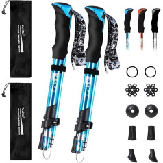 YOVITAL 2 Pack Trekking Poles Sulankstomos aliuminio 7075 reguliuojamos žygių lazdos su greito atleidimo tvirtinimo detalėmis, išskleidžiamos iki 134 cm Ultralengvos lazdos žygiams, skirtos žygiams, stovyklavimui, kalnų žygiams