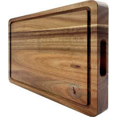 Bambukinė pjaustymo lenta, itin stora, 40,6 x 30,5 x 5,1 cm, su sulčių grioveliu ir rankenomis, apverčiama, tvirta, tvirta mėsininko lenta, serviravimo lėkštė, padėklas, idealiai tinka kaip gimtadienio dovana