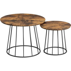 VASAGLE kavos staliukas apvalus 2 modernių apvalių šoninių staliukų su plieniniu rėmu gyvenamajame kambaryje miegamajame Vintage Brown LCT045K01