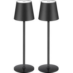 2 LED akumuliatorinės stalinės lempos, belaidės, įkraunamos, šiltos šviesos spalvos, 3000 K, skirtos naudoti patalpose ir lauke, su USB-C, aliuminės, IP54 vandeniui atsparios, juodos [A energijos klasė]