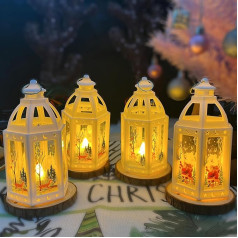 4 LED žibintų pakuotė, kalėdinis žibintas, kalėdinės žvakės, nedegančios, kalėdinės dekoracijos, apšviestos, vidaus, lauko, nykštukų žibintų dekoracijos su šviesa, 13 x 7 cm, žibintų stalo dekoracijos,