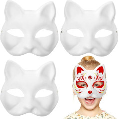Nuobesty 3 weiße Gesichtsmasken für Dekoration, Malerei, Maskenball, Cosplay, Party, Katzenstil, weiß, 3pcs