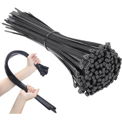 Eidoct Kabelbinder, robust, extra lang, groß, stark, stabil, Nylon-Kunststoff, selbstsichernd, maximale Tragkraft 90 kg, zur Befestigung von großen Dingen im Innen- und Außenbereich, 65 cm, Schwarz,