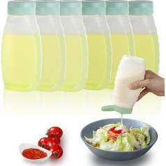 RAMFIYN išspaudžiami buteliai skysčiams, kečupui, aliejui, garstyčioms, aštriam padažui, buteliai su dangteliais, 380 ml, plastikiniai, išspaudžiami buteliai padažams, salotoms, padažams, žali dangteliai, 6 vnt.