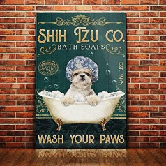 Shih Tzu šuo Vonios muilo kompanija Shih Tzu šuo Dovana šunų mylėtojams Plakatas namams Kavinė Baras Garažas Metalo ženklas 8x12 colių