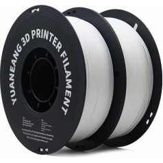 YUANEANEANG 3D spausdintuvo gija, baltos spalvos PLA+ gija, 2 kg, patobulinta didelio atsparumo, PLA Plus gija 1,75 mm, 2 pakuotės 1 kg 3D spausdinimo ritės, 2 pakuotės